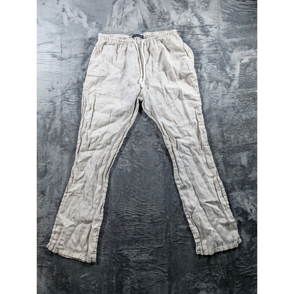 Brandy Melville Linen Striped Drawstring Pants Tan White